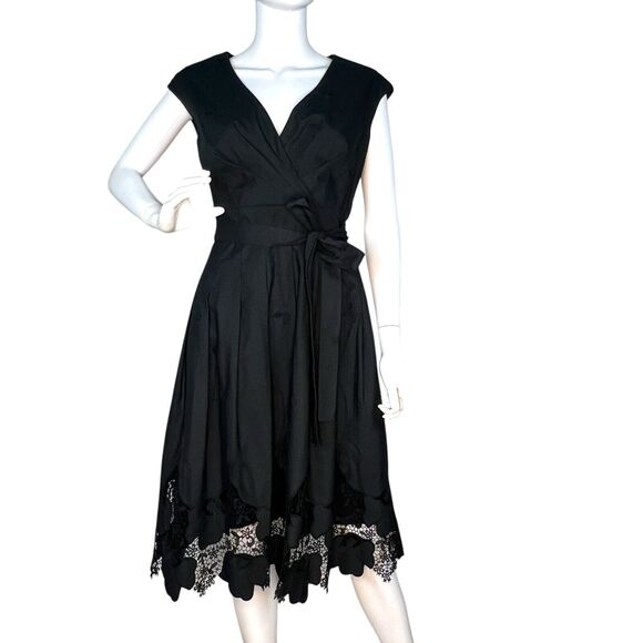 Shani Women’s Midi Dress Fit & Flare Poplin Lace Dark Romantic Black Size 4 - Picture 1 of 7